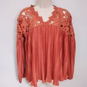 Express Long Sleeve Lace Pleated Rust Color Blouse NWT Small